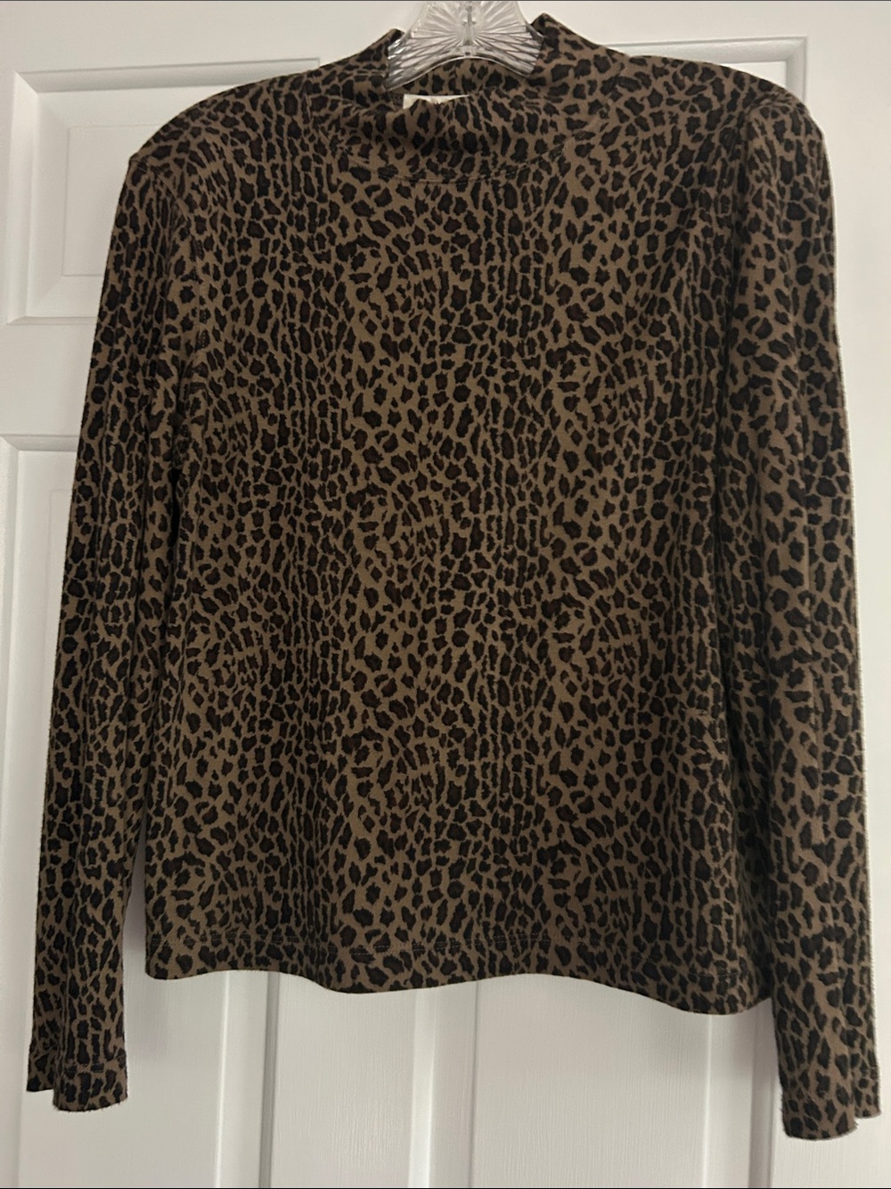 Oscar de la Renta Brown and Black Leopard Print Turtleneck Sweater